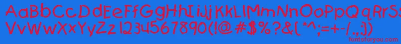 Teslic`sDocumentCyrNormal-Schriftart – Rote Schriften auf blauem Hintergrund